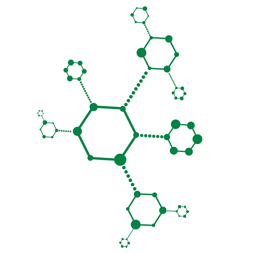 Graphique d'une structure moléculaire verte.